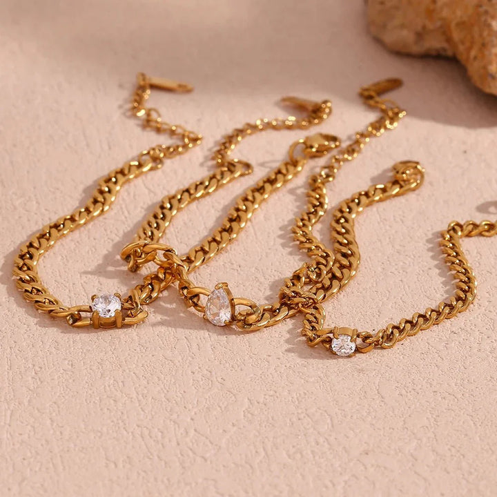 Dainty Diamond Set Gold Cuban Bracelets
