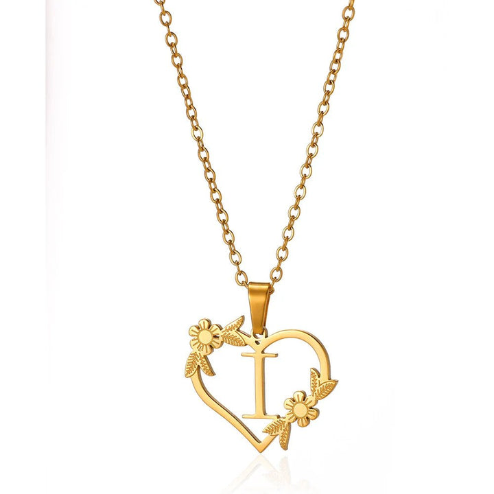 Dainty Floral Heart Letter Initial Necklace