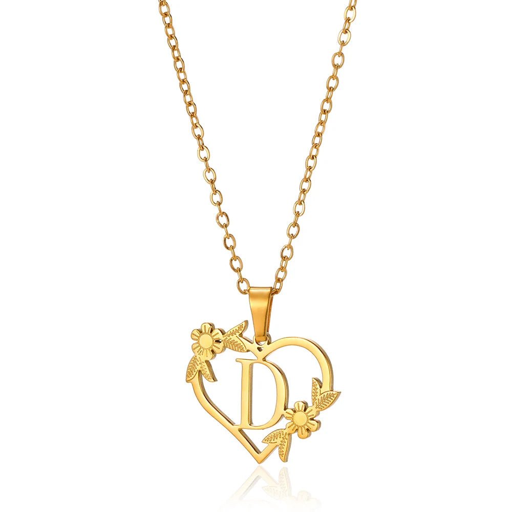Dainty Floral Heart Letter Initial Necklace
