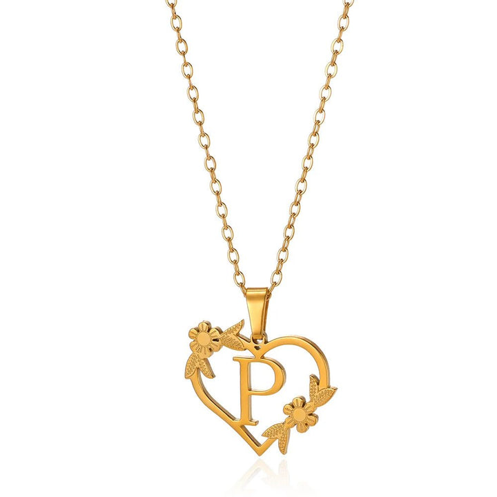 Dainty Floral Heart Letter Initial Necklace