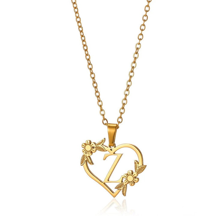 Dainty Floral Heart Letter Initial Necklace