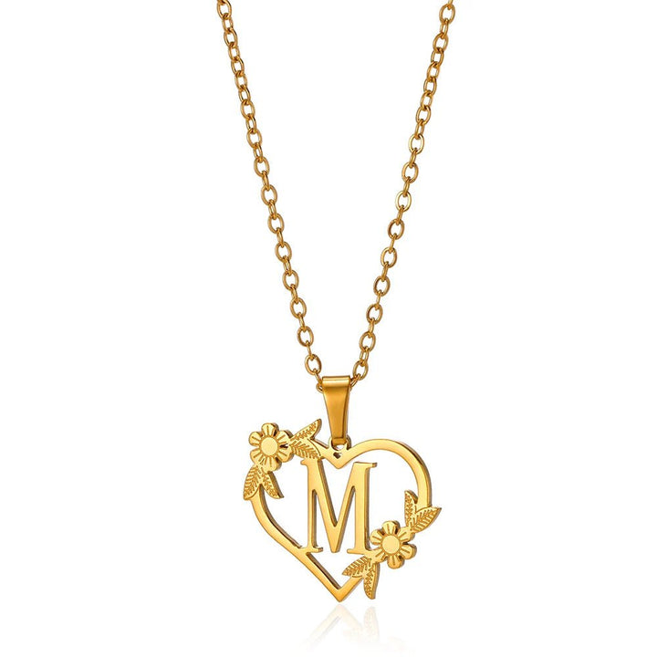 Dainty Floral Heart Letter Initial Necklace