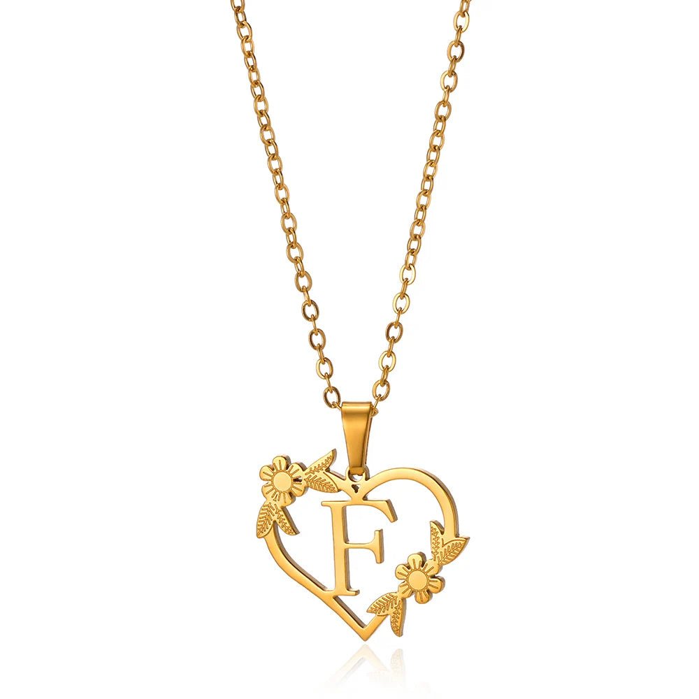 Dainty Floral Heart Letter Initial Necklace