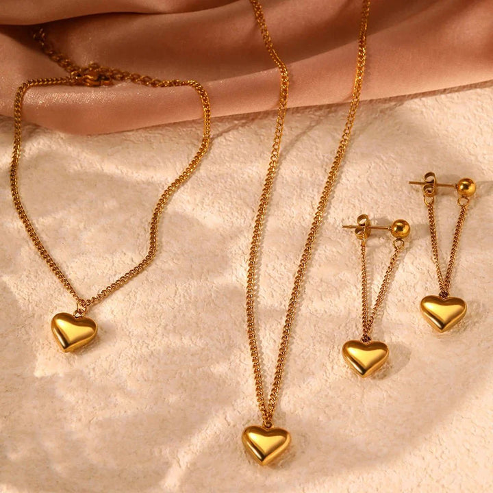 Dainty Heart Chain Necklace, Bracelet, and Earring Set