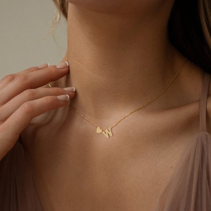 Dainty Heart Accented Letter Initial Necklace