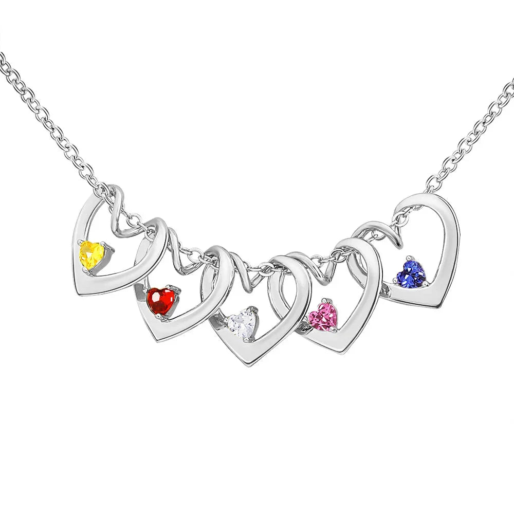 Dainty Name & Birthstone Heart Charm Bangle Bracelet & Necklace