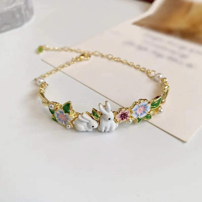Dainty Rabbits Floral Bracelet
