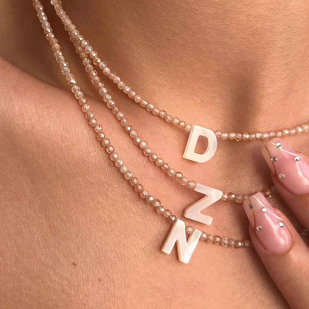 Dainty Stone Beaded Initial Necklace