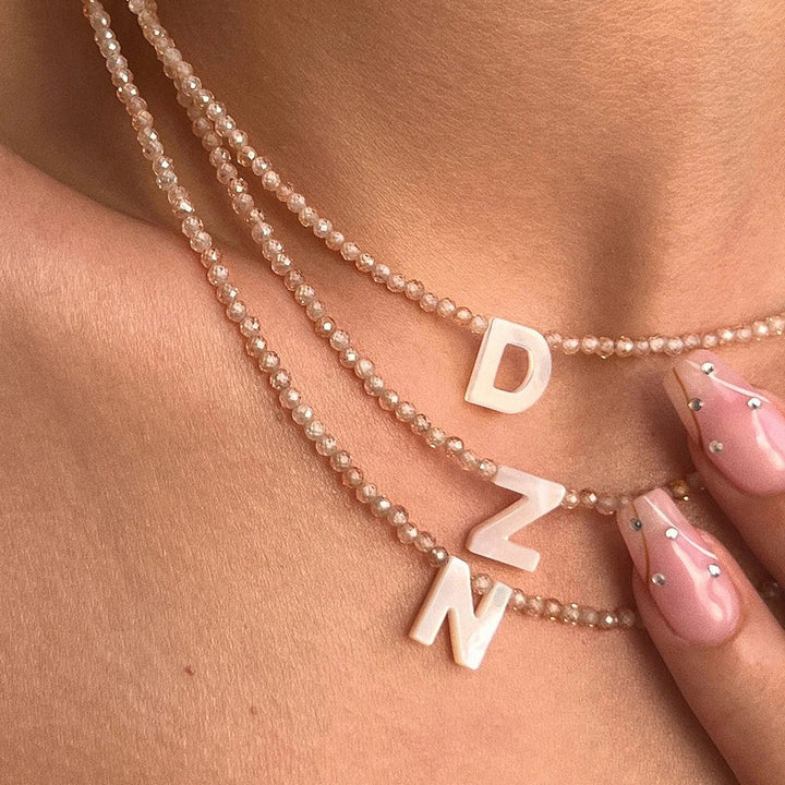 Dainty Stone Beaded Initial Necklace