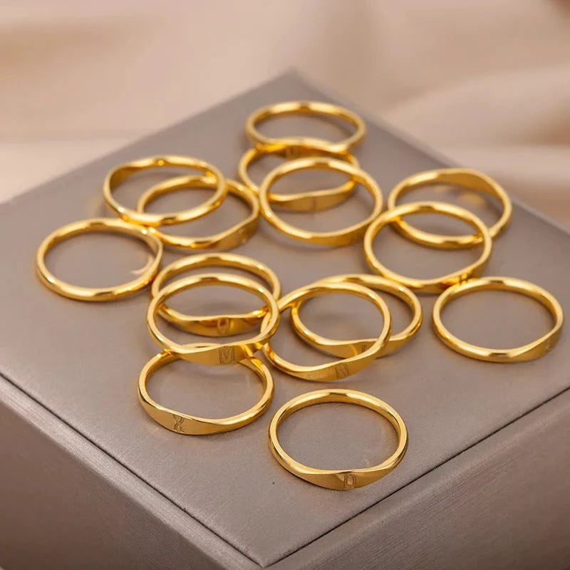 Dainty Thin Letter Initial Ring