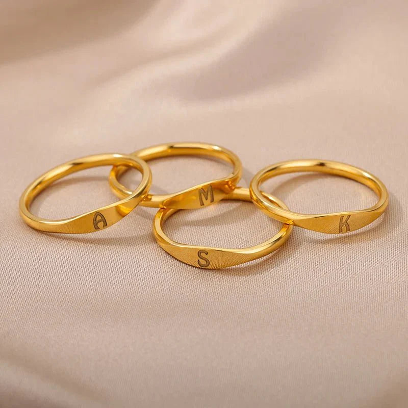 Dainty Thin Letter Initial Ring