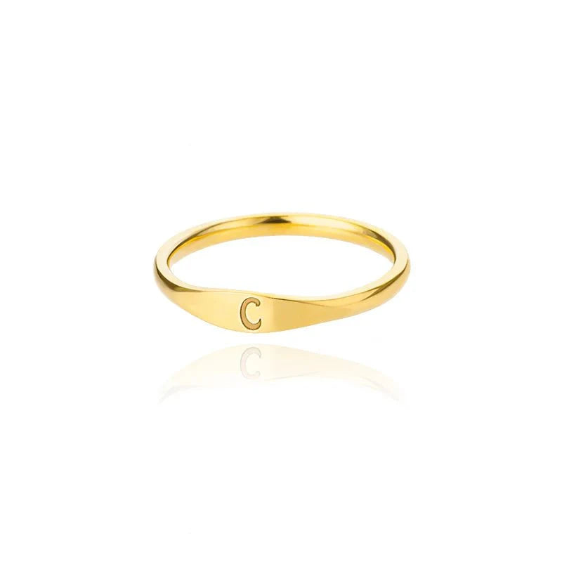Dainty Thin Letter Initial Ring