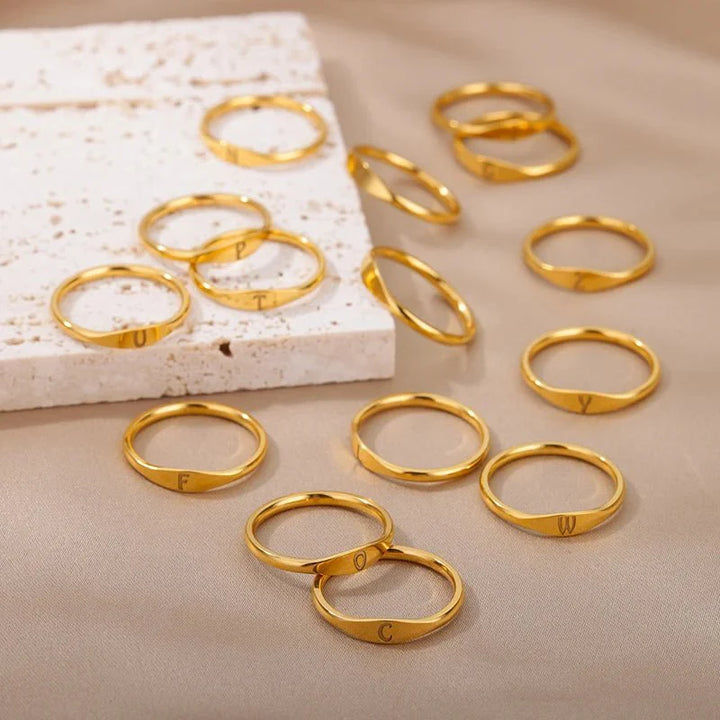 Dainty Thin Letter Initial Ring