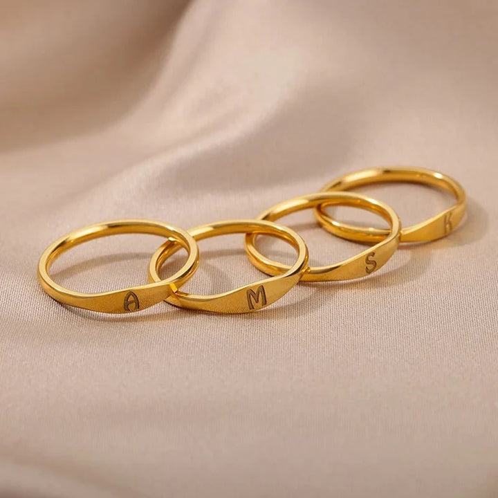 Dainty Thin Letter Initial Ring