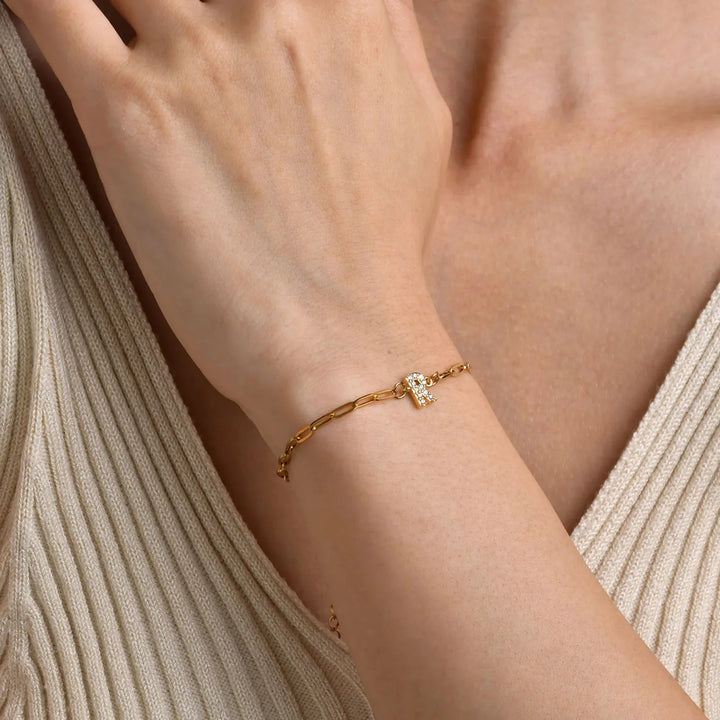 Dainty Thin Paperclip Letter Initial Bracelet