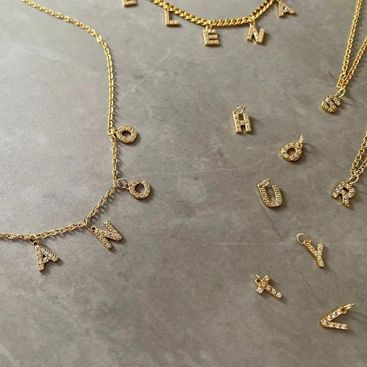 Dainty Zircon Letter Initial, Number, Symbol Chain Necklace