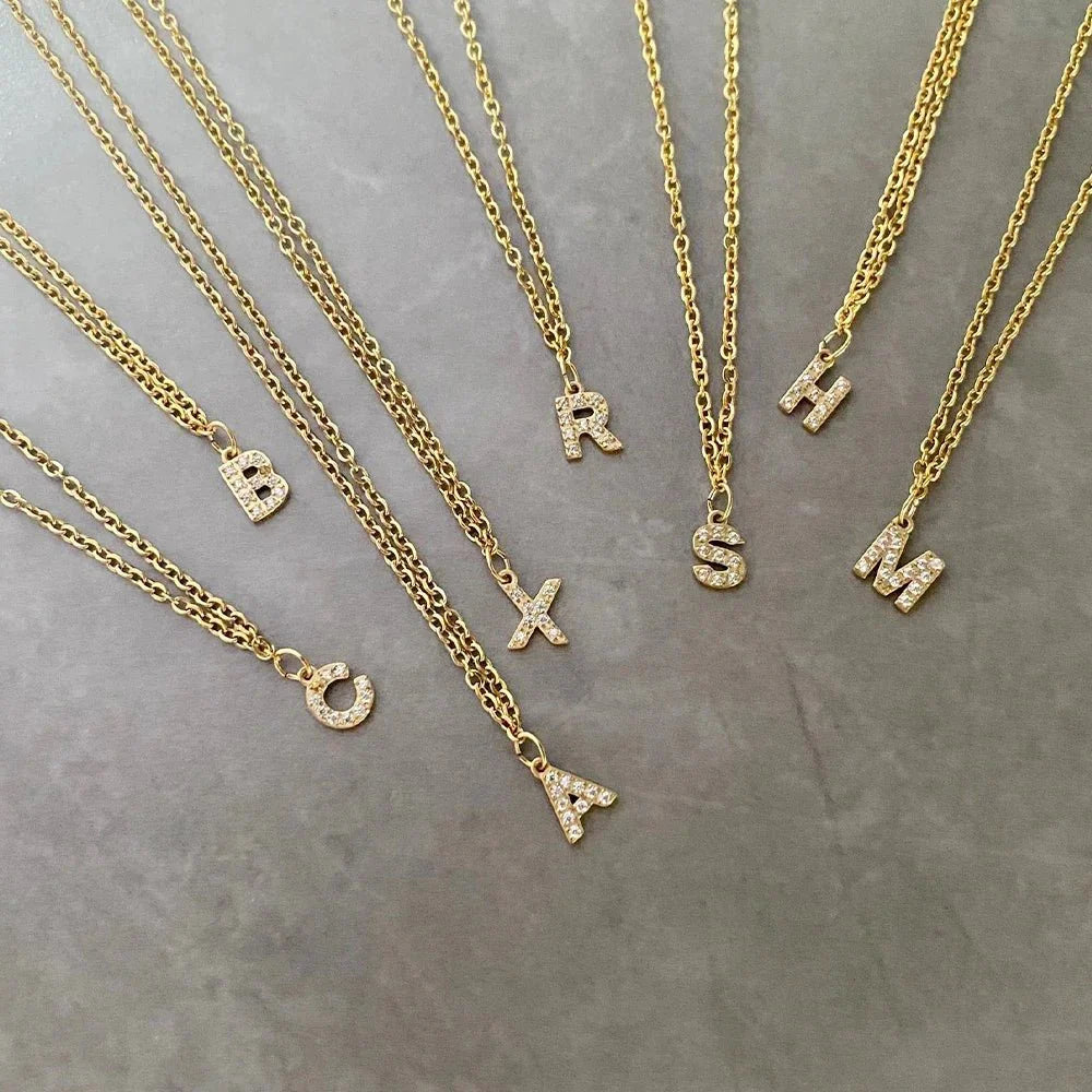 Dainty Zircon Letter Initial, Number, Symbol Chain Necklace