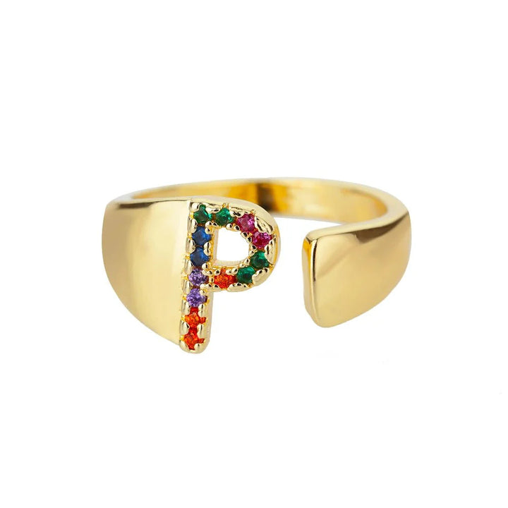 Dazzling Rainbow Custom Letter Initial Rings