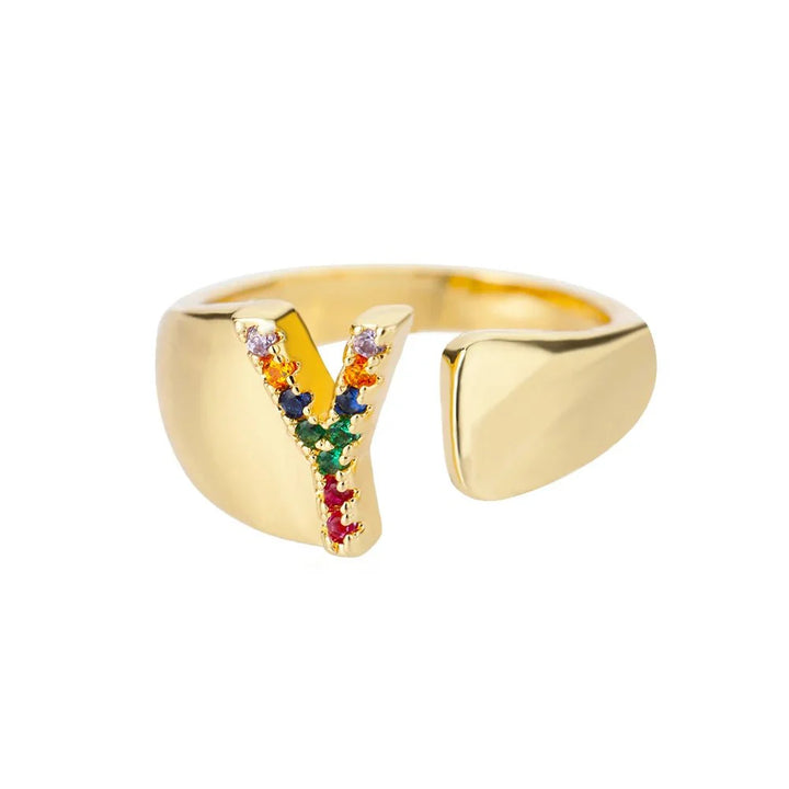 Dazzling Rainbow Custom Letter Initial Rings