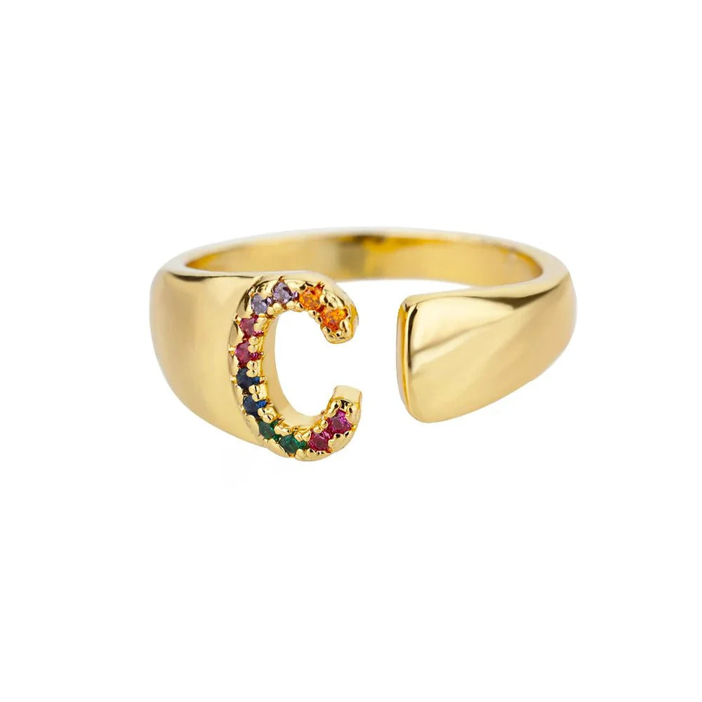 Dazzling Rainbow Custom Letter Initial Rings