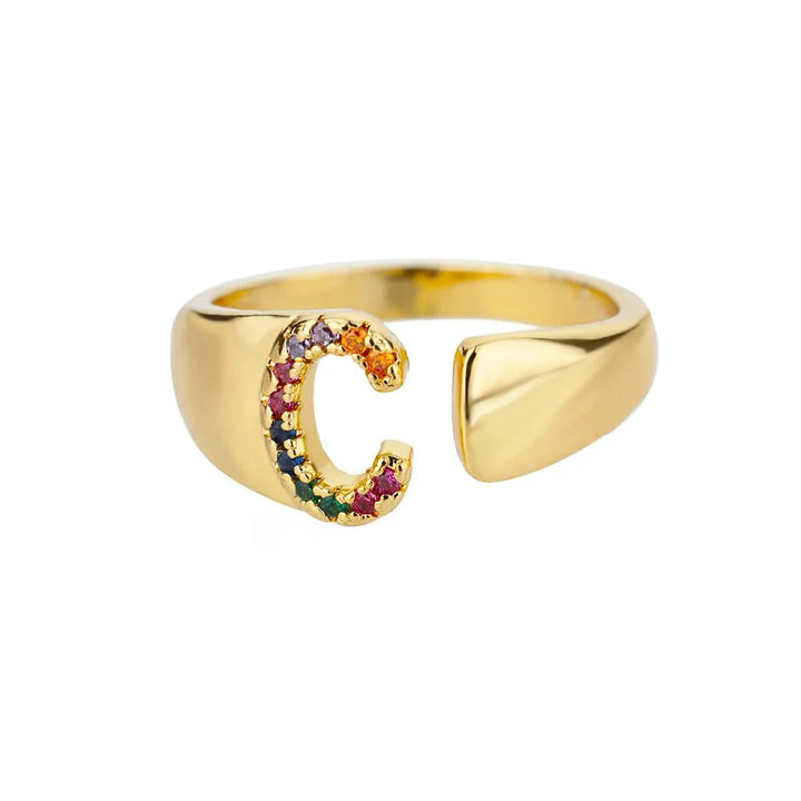 Dazzling Rainbow Custom Letter Initial Rings