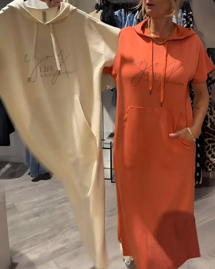 Monica Secrets | Casual Letter Print Hooded Pullover Dress