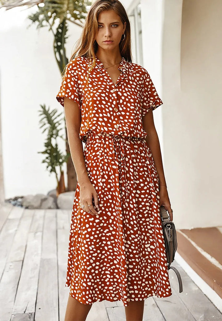 Monica Secrets | Soft-Spotted Button-Up Midi Dress