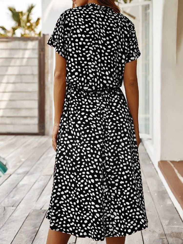 Monica Secrets | Soft-Spotted Button-Up Midi Dress