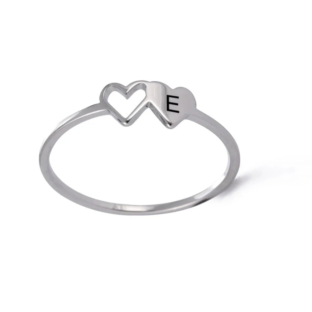 Dual Heart Letter Initial Ring