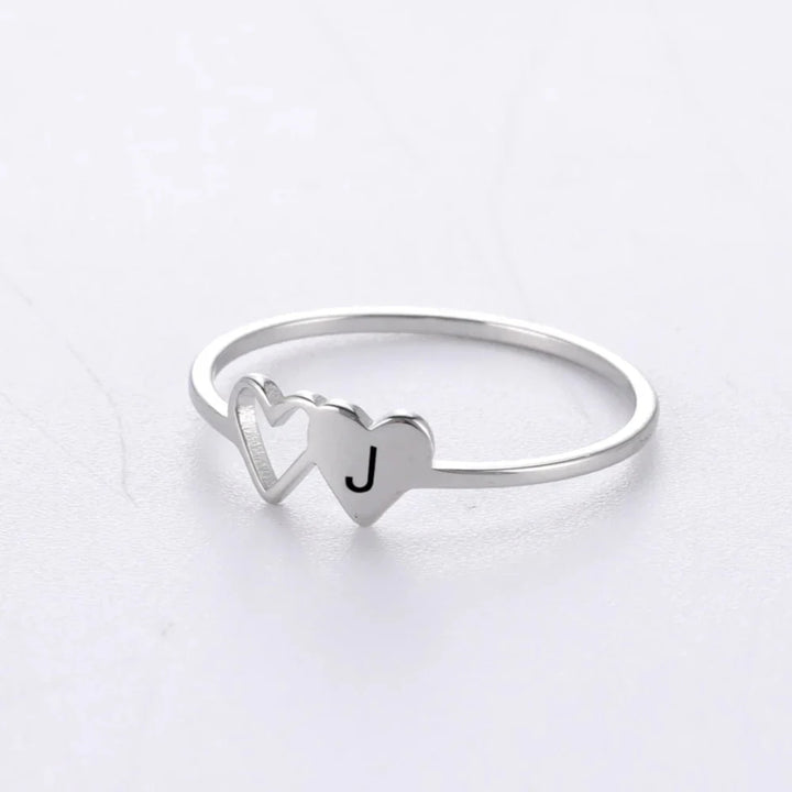 Dual Heart Letter Initial Ring