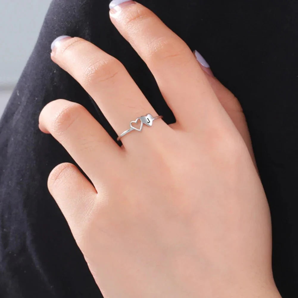 Dual Heart Letter Initial Ring