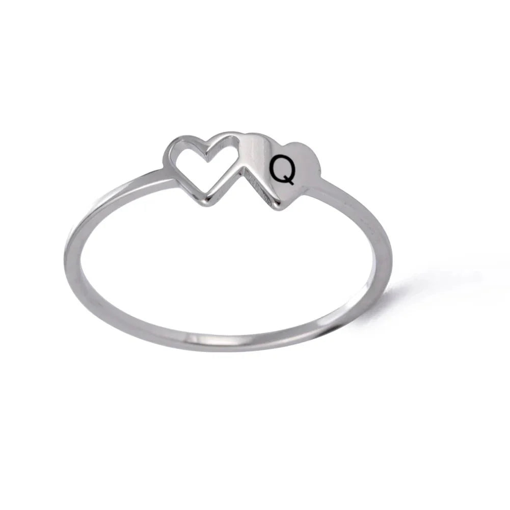 Dual Heart Letter Initial Ring