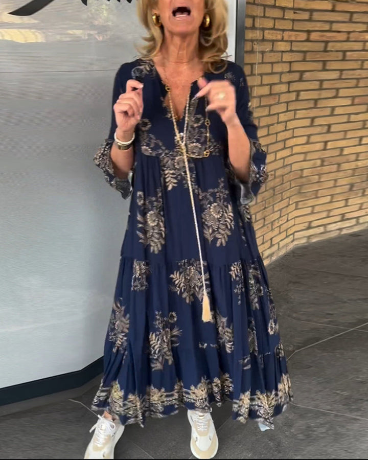 Monica Secrets | Vintage Loose V-Neck Midi Dress