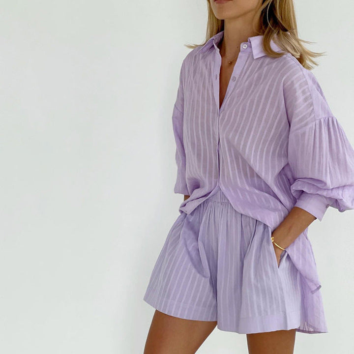 Monica Secrets | Breezy Button-Up And Shorts Set