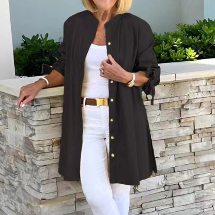 Monica Secrets | Women's Tunic Blouse – Relaxed Fit – Breathable Material – Long Sleeves – Button Closure