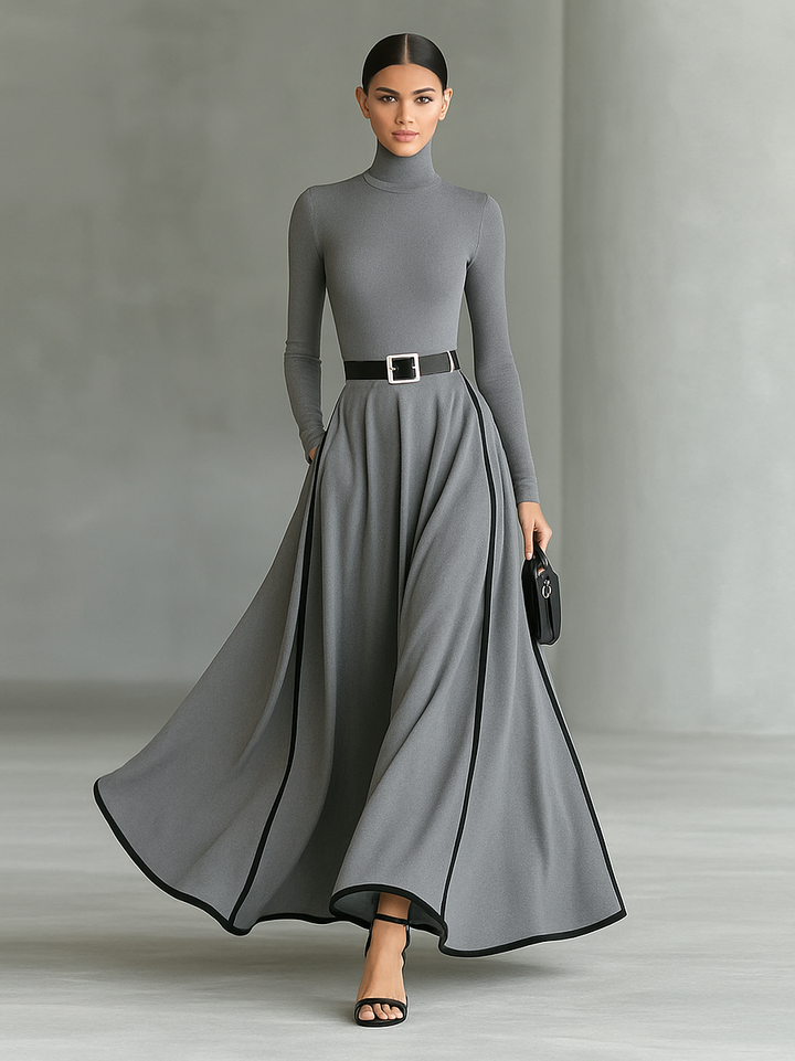 Monica Secrets | Long Sleeve Maxi Dress In [Color] With Belt