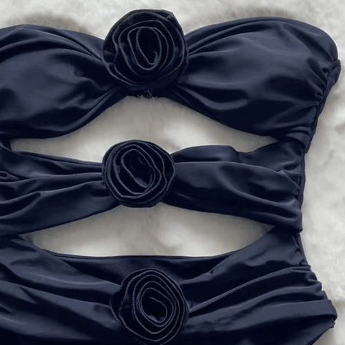 Monica Secrets | Women's Swimsuit - Bandeau Style - High Waist - Floral Applique