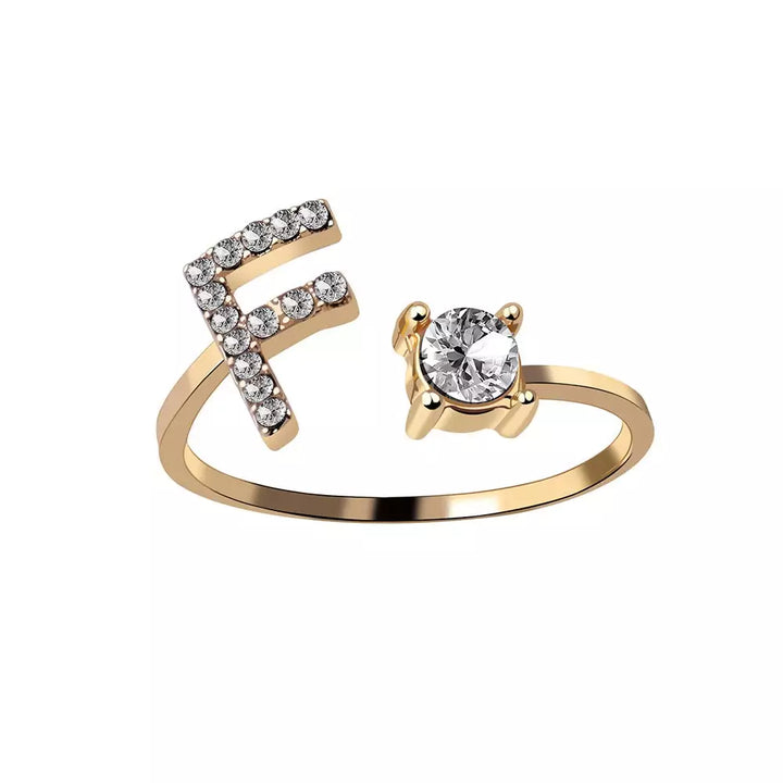 Adjustable Dainty Diamond Letter Initial Ring