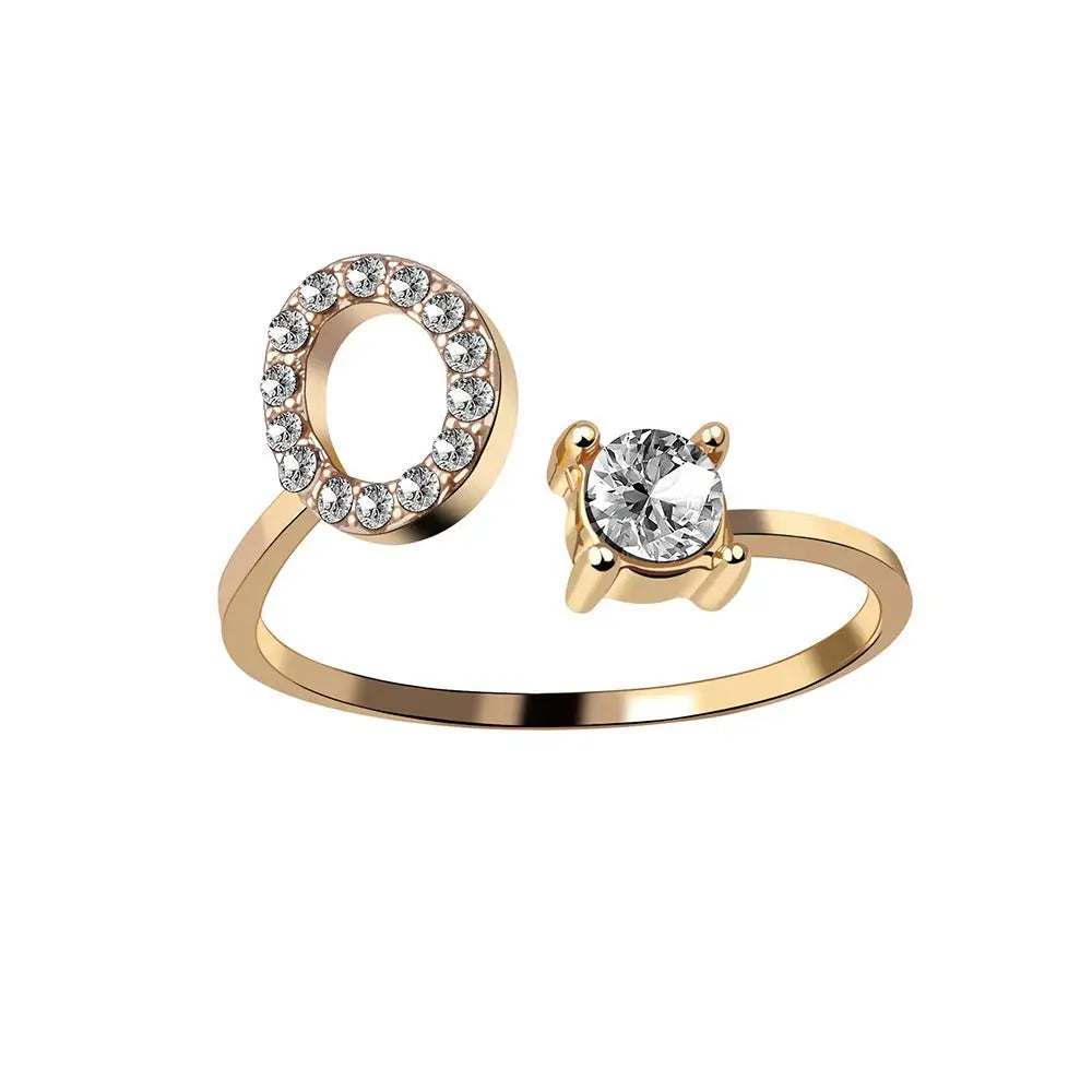 Adjustable Dainty Diamond Letter Initial Ring