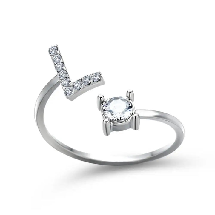 Adjustable Dainty Diamond Letter Initial Ring