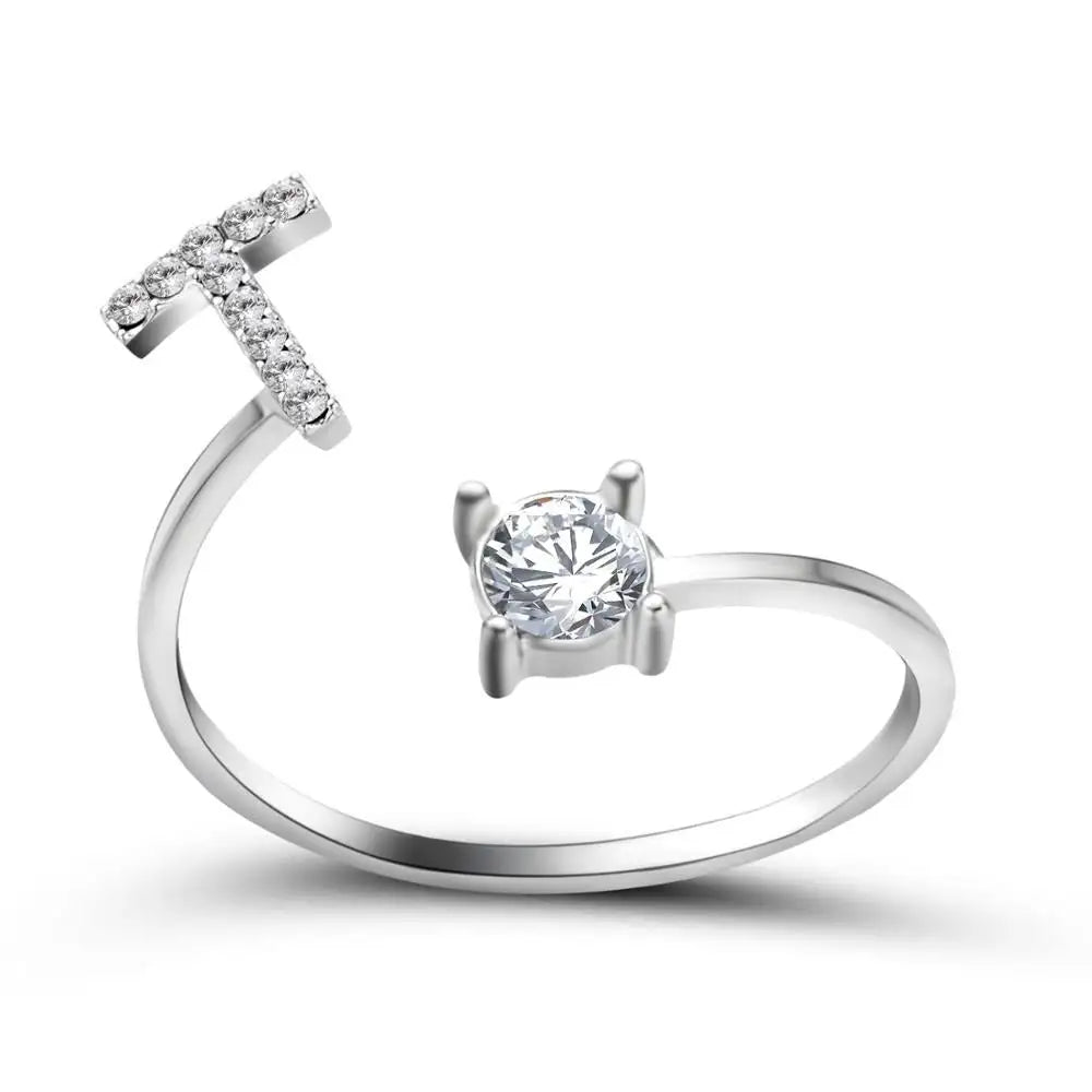 Adjustable Dainty Diamond Letter Initial Ring