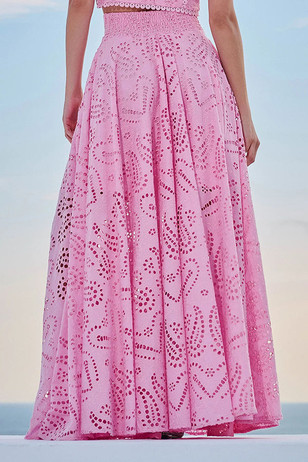 Monica Secrets | Embroidered Top & High-Waist Maxi Skirt Set