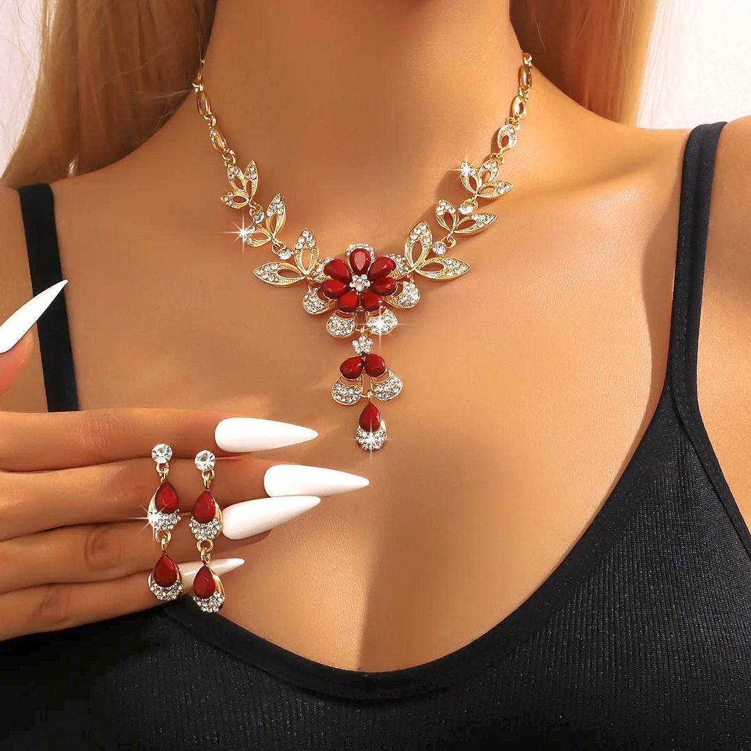 Floral Diamond Necklace and Earring Set