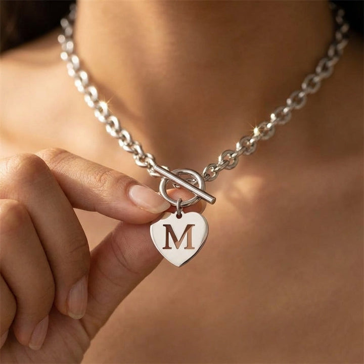 Paperclip Heart Letter Initial Choker Necklace