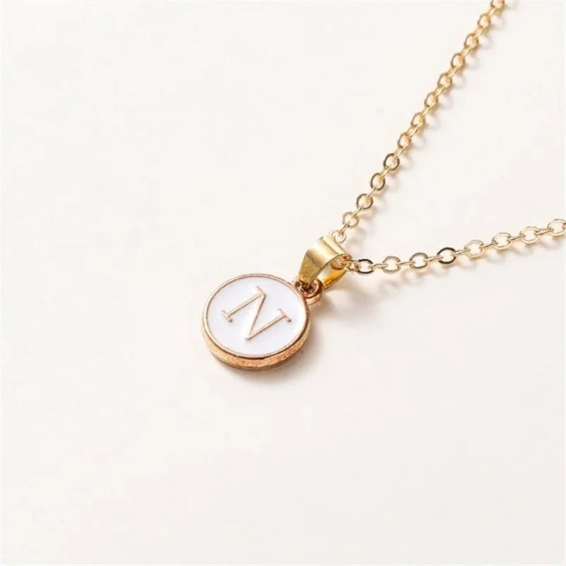 Gold Accented Circle Letter Initial Necklace