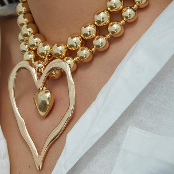 2pc Heart Shaped Beaded Necklace Set