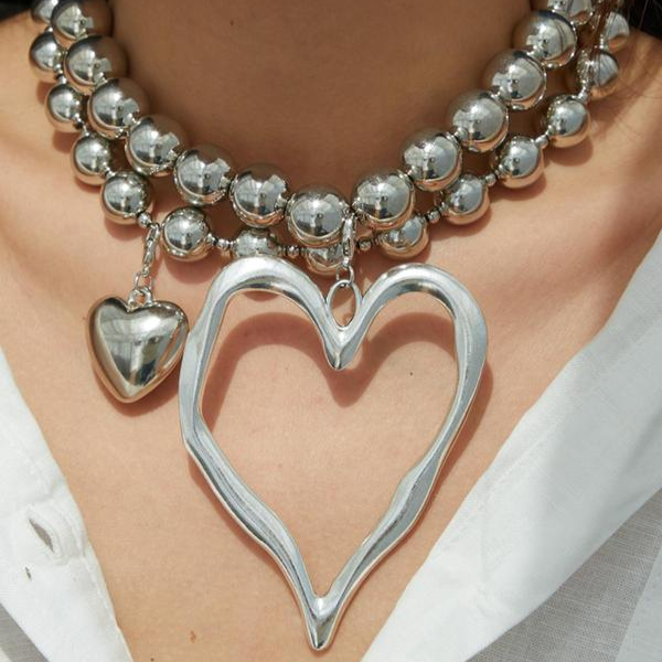2pc Heart Shaped Beaded Necklace Set
