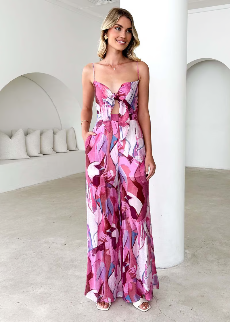 Monica Secrets | Chic Printed Suspender Strap Long Dress