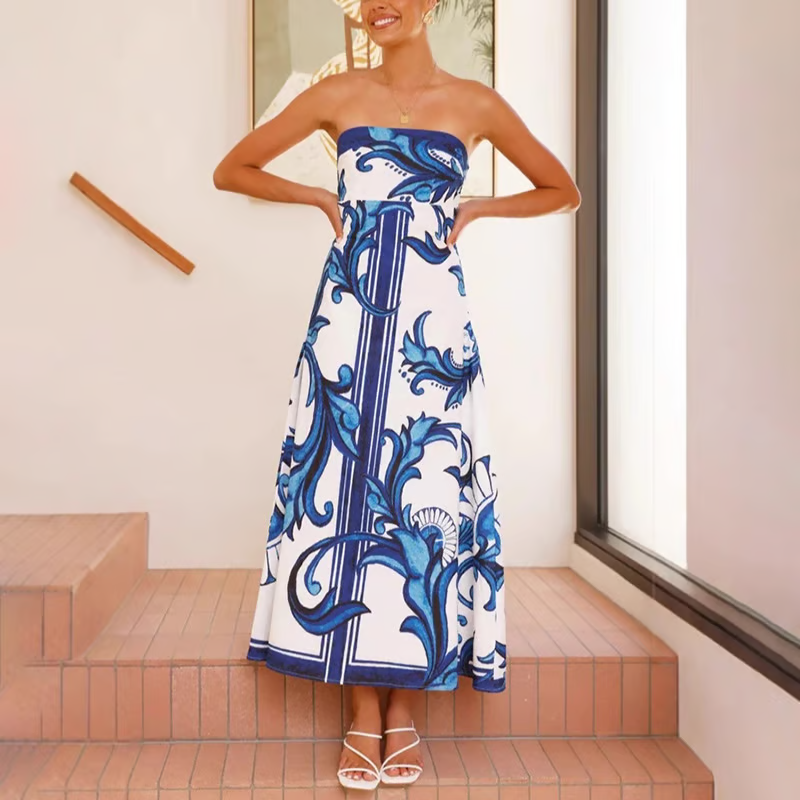 Monica Secrets | Vintage Printed Long Tube Dress