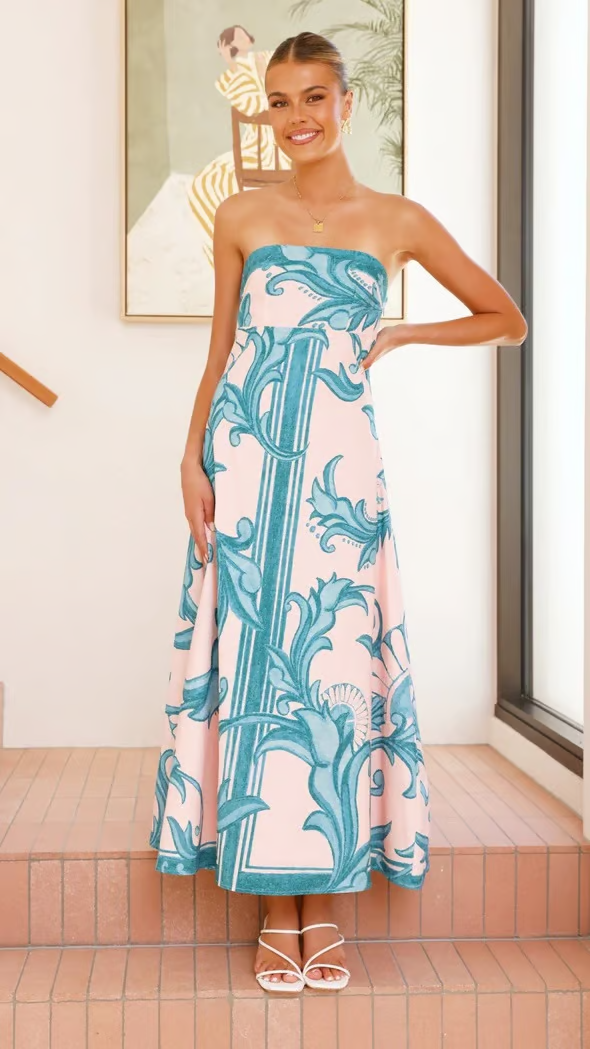 Monica Secrets | Vintage Printed Long Tube Dress